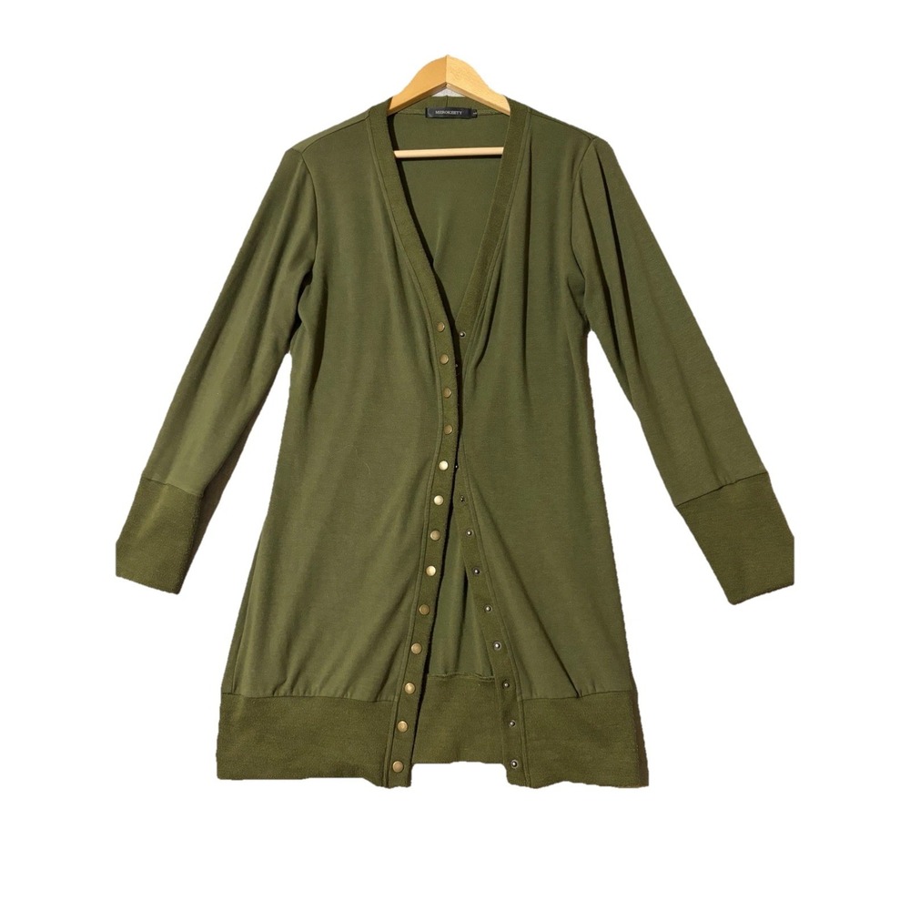 MEROKEETY Women's Button Long Top Green Size Large. Cute